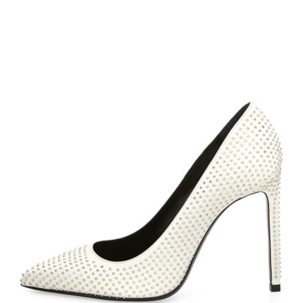 Paris Studded Pointed-Toe Pump, White/Silver